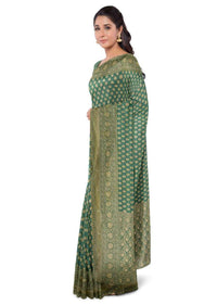 Forest Green Banarasi Saree In Georgette With Weaved Buttis And Border Online - Kalki Fashion