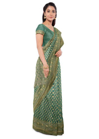 Forest Green Banarasi Saree In Georgette With Weaved Buttis And Border Online - Kalki Fashion