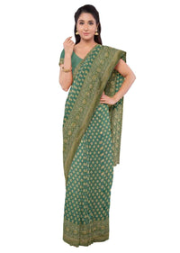 Forest Green Banarasi Saree In Georgette With Weaved Buttis And Border Online - Kalki Fashion