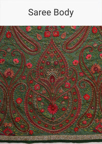 Forest green georgette saree with floral jaal embroidery