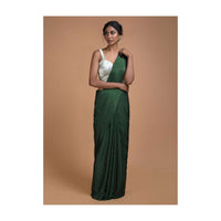 Forest Green Saree In Chiffon With Badla Work All Over Online - Kalki Fashion