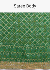 Forest Green Saree In Georgette With Brocade Woven Mesh And Bandhani Design