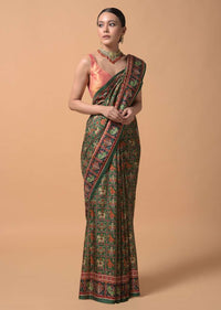 Forest Green Saree In Silk With Printed Patola Jaal Online - Kalki Fashion