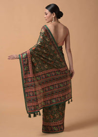 Forest Green Saree In Silk With Printed Patola Jaal Online - Kalki Fashion