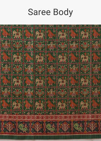 Forest Green Saree In Silk With Printed Patola Jaal Online - Kalki Fashion