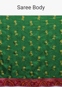 Forest Green Saree In Silk With Weaved Floral Buttis And Bandhani Printed Border Online - Kalki Fashion