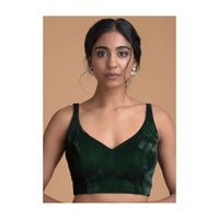 Forest Green Sleeveless Blouse With Sweetheart Neckline