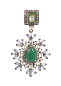 Forest Green Stone Stud Earrings With Kundan And Bugle Beads Online - Kalki Fashion