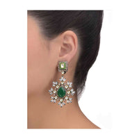 Forest Green Stone Stud Earrings With Kundan And Bugle Beads Online - Kalki Fashion