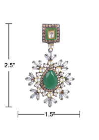Forest Green Stone Stud Earrings With Kundan And Bugle Beads Online - Kalki Fashion