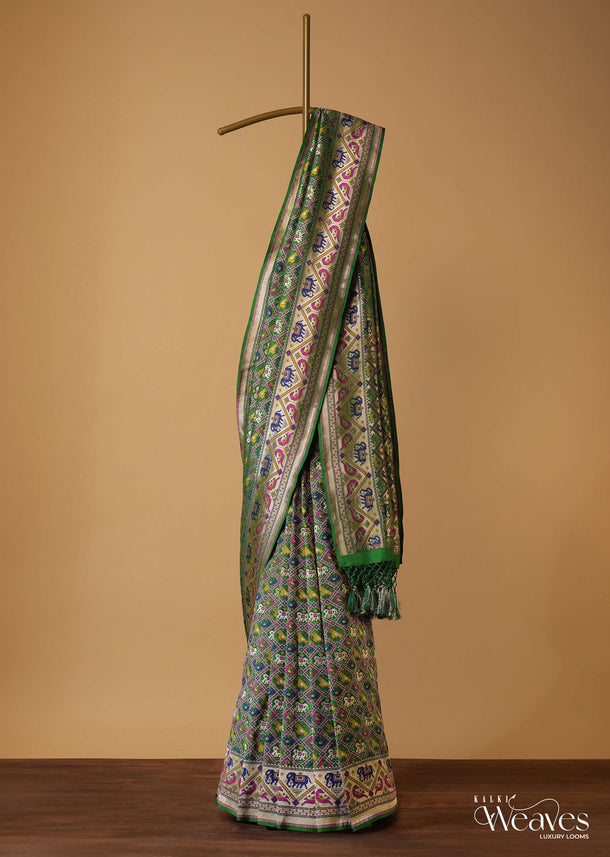 Forest Green Banarasi Patola Saree With Resham In Katan Silk