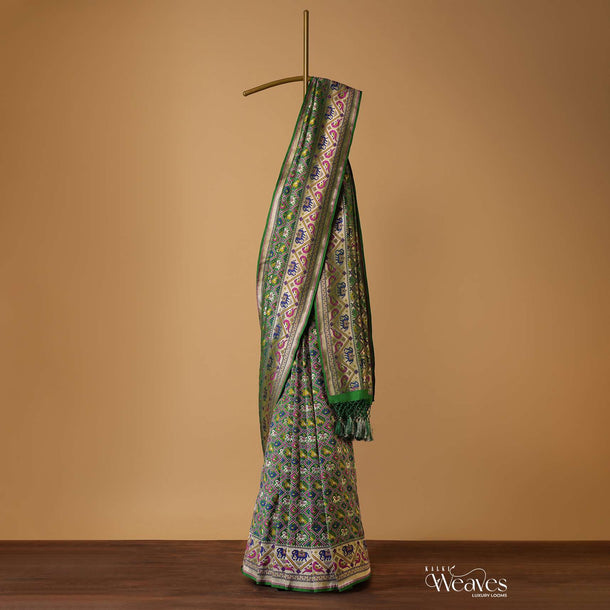 Forest Green Banarasi Patola Saree With Resham In Katan Silk