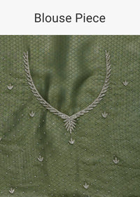 Forest Green Jacquard Saree In Cutdana Embroidery With Unstitched Blouse