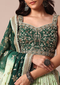 Forest Green Lehenga With Embroidered Choli And Sequin Dupatta Set