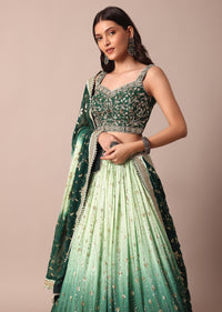 Forest Green Lehenga With Embroidered Choli And Sequin Dupatta Set