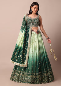 Forest Green Lehenga With Embroidered Choli And Sequin Dupatta Set