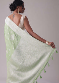 Forest Shade Green Woven Saree In Dola Silk And Silver Weave