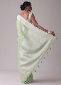 Forest Shade Green Woven Saree In Dola Silk And Silver Weave