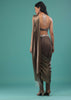 Fossil Brown Pre-Pleated Dhoti Saree In Knitted Pleated Fabric