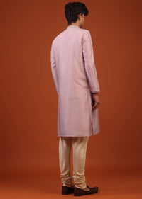 Lilac Purple Thread Embroidered Silk Kurta Set