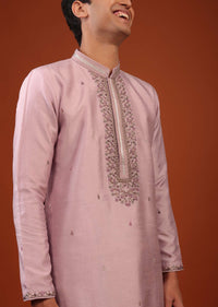 Lilac Purple Thread Embroidered Silk Kurta Set