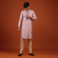 Lilac Purple Thread Embroidered Silk Kurta Set