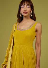 Mustard Yellow Georgette Anarkali Set With Brocade Dupatta