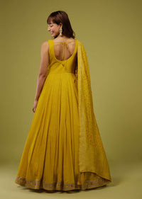 Mustard Yellow Georgette Anarkali Set With Brocade Dupatta