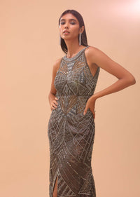 Chocolate Brown Embroidered Mermaid Gown