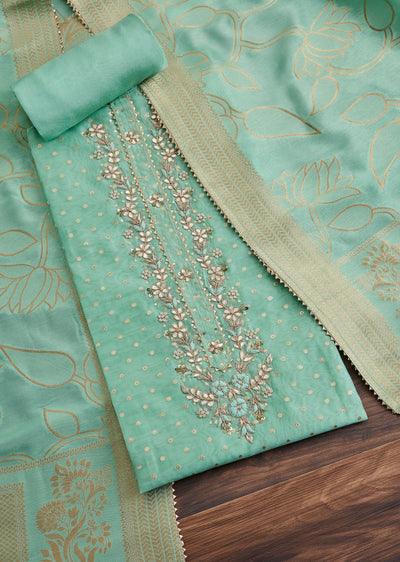 Fresh Aqua Blue Embroidered Suit