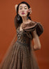 Coffee Brown Froufrou Organza Gown In With Frill Cap Sleeves - NOOR 2022