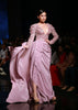 Frozen Mauve Gown In Crepe With Pleated Cowl Drape, Hand Embroidery And Side Trail