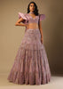 Frozen Mauve Lehenga Choli In Net With Sequins And Cut Dana Embroidered Moroccan Kalis And Fancy Sleeves
