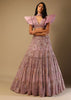 Frozen Mauve Lehenga Choli In Net With Sequins And Cut Dana Embroidered Moroccan Kalis And Fancy Sleeves