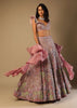 Frozen Mauve Lehenga In Velvet With Multi Colored Embroidered Floral Motifs, Fancy One Shoulder Design And Ruffle Dupatta