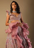 Frozen Mauve Lehenga In Velvet With Multi Colored Embroidered Floral Motifs, Fancy One Shoulder Design And Ruffle Dupatta