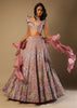 Frozen Mauve Lehenga In Velvet With Multi Colored Embroidered Floral Motifs, Fancy One Shoulder Design And Ruffle Dupatta