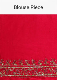 Fuchsia pink khadi silk saree embellished with hand embroideries s and weaved butti Online - Kalki Fashion