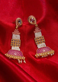 Fuchsia pink matte finish earing with nano moti multi sting layer only on kalki