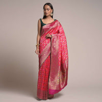 Fuchsia Pink Saree In Silk With Woven Bandhani And Mesh Design And Magenta Border Online - Kalki Fashion