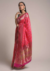 Fuchsia Pink Saree In Silk With Woven Bandhani And Mesh Design And Magenta Border Online - Kalki Fashion