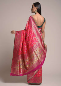 Fuchsia Pink Saree In Silk With Woven Bandhani And Mesh Design And Magenta Border Online - Kalki Fashion