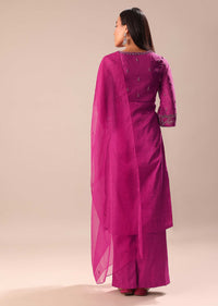Fuchsia Pink Hand Embroidered Kurta Palazzo Set