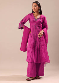 Fuchsia Pink Hand Embroidered Kurta Palazzo Set