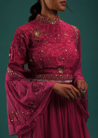 Fuchsia Pink Peplum Top And Sharara Set With Zari Work