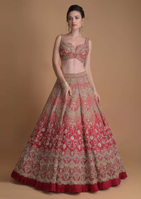 Fuschia Rose Lehenga Heavily Hand Embroidered In Scallop And Floral Jaal