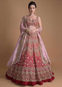 Fuschia Rose Lehenga Heavily Hand Embroidered In Scallop And Floral Jaal