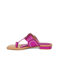 Fuschia Pink Kolhapuri Flats With Silver Hand Embroidery