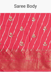 Gajari Dola Silk Saree With Floral Embroidery And Lehariya Print