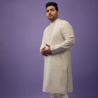 Kalki Gardenia White Embroidered Kurta Set